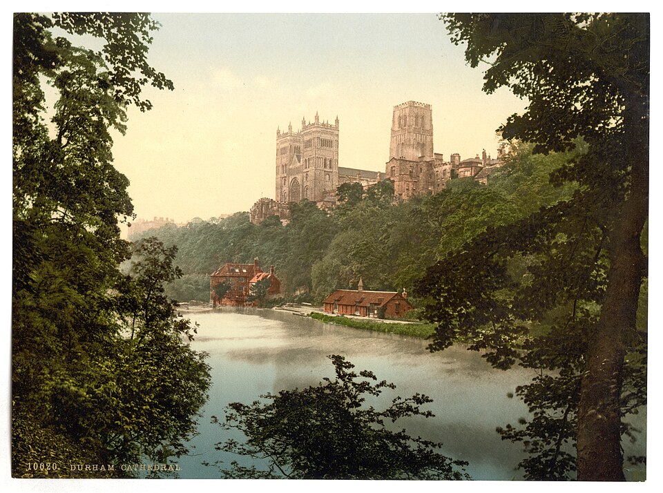 La cattedrale di Durham vista dal fiume Wear, stampa fotocromia 1890-1900