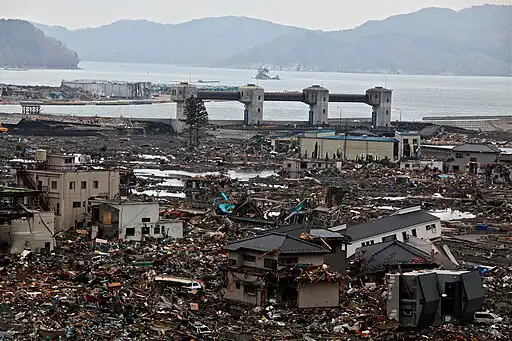 La città costiera di Otsuchi, in Giappone, devastata dal terremoto e dallo tsunami dell'11 marzo 2011